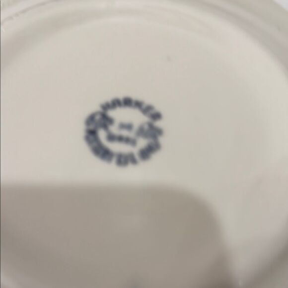 Harker Pottery Teal Green White Dinnerware Set Elegant Dining 6 1/2 Inch Set 4 - Picture 5 of 5